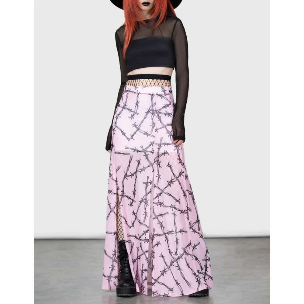 Killstar X Avril lavigne Wax work midi skirt pink mesh barbwire design